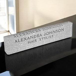 Luxury Silver Professional Glitter Sparkle Modern Desk Name Plate