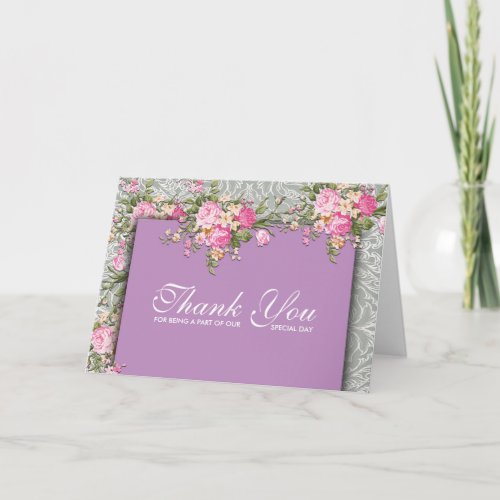 Luxury SilverPurple Floral Damask Thank you card