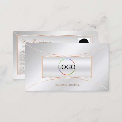 Luxury Silver Rose Gold Decor with Logo and Photo Business Card