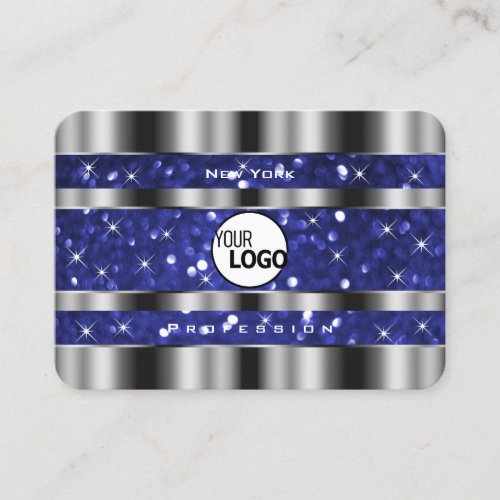 Luxury Silver Royal Blue Sparkle Glitter add Logo Business Card