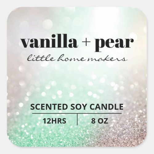 Luxury Silver Shimmer Mint Candle Labels