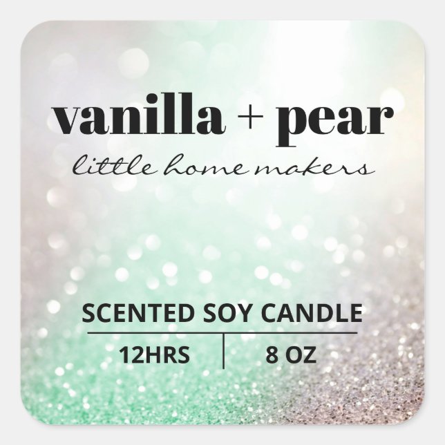 Luxury Silver Shimmer Mint Candle Labels (Front)