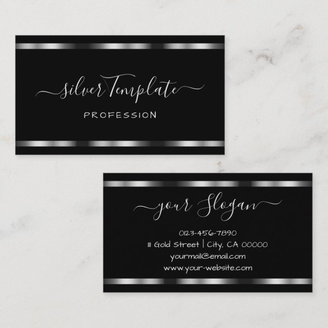 Luxury Silver Signature Handlettering Font Chic  Business Card (Front/Back)
