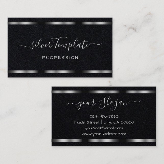 Luxury Silver Signature Handlettering Font Chic  Business Card (Front/Back)