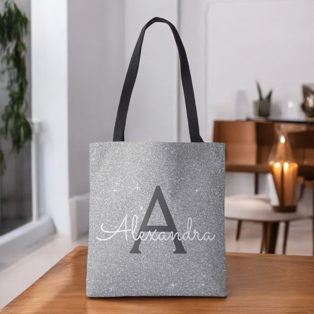 Luxury Silver Sparkle Elegant Monogram Book Bag (Creator Uploaded)