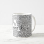 Luxury Silver Sparkle Glitter Monogram Name Coffee Mug (Front Right)