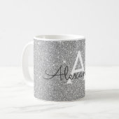Luxury Silver Sparkle Glitter Monogram Name Coffee Mug (Front Left)