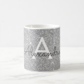Luxury Silver Sparkle Glitter Monogram Name Coffee Mug (Center)