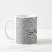 Luxury Silver Sparkle Glitter Monogram Name Coffee Mug (Left)