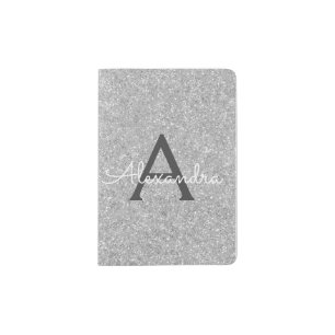 Luxury Silver Sparkle Monogram Name Passport Holder