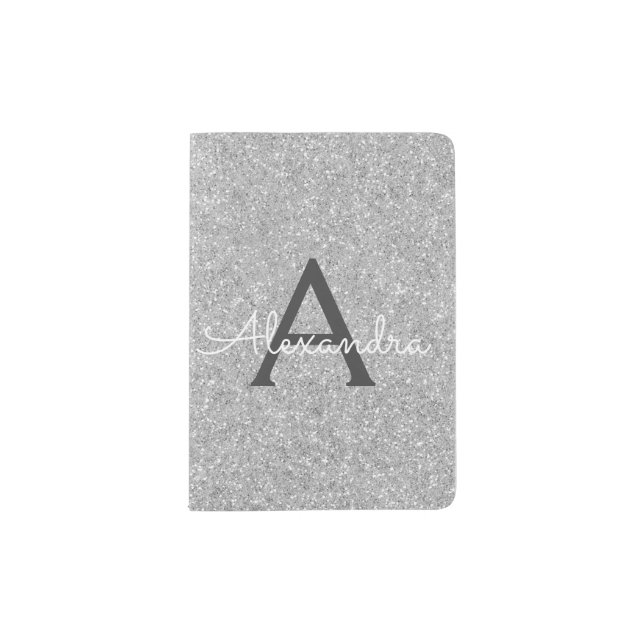 Luxury Silver Sparkle Monogram Name Passport Holder (Front)