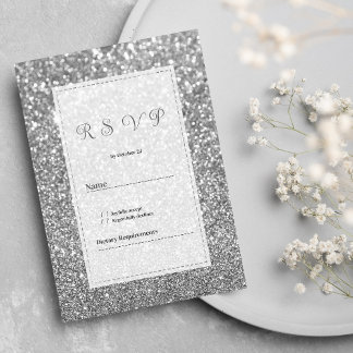 Luxury silver sparkly glitter glam RSVP Invitation