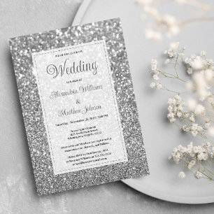 Luxury silver sparkly glitter glam Wedding  Invitation