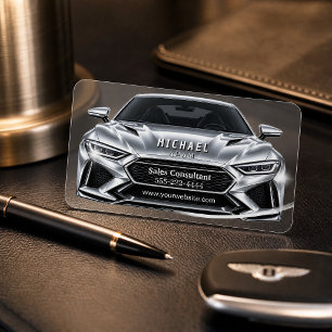 Luxury Silver Sports Car Front Clear Acrylic Business Cards