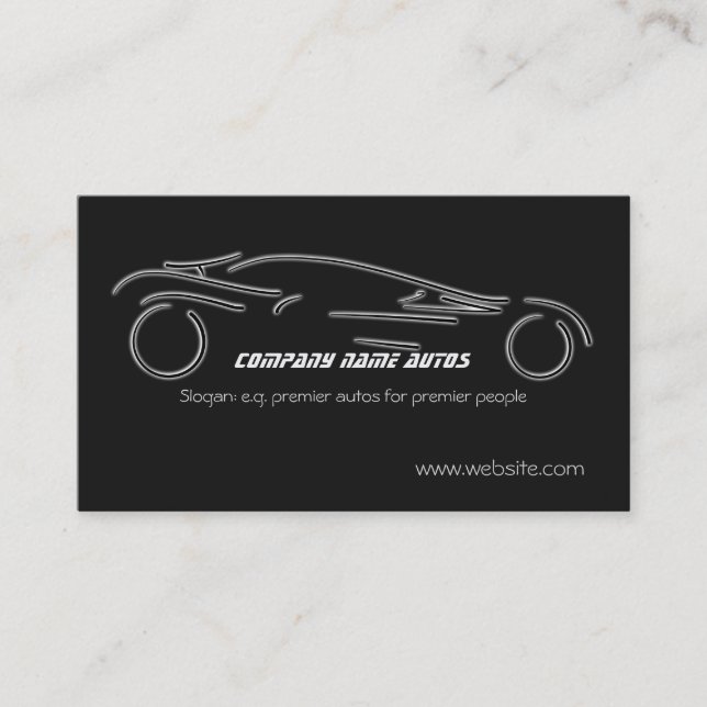 Luxury Silver Sportscar on black, Auto Sales Business Card (Front)