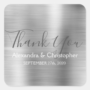 Luxury Silver Wedding Favor Thank You Square Sticker