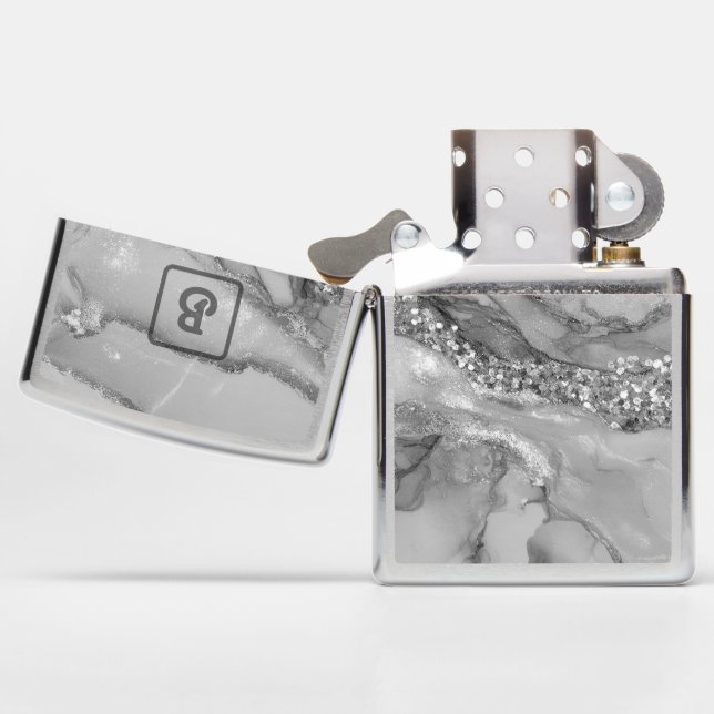 Luxury Silver & White Floweeng Marble Zippo Lighter (Opened)