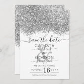 Luxury Silver White Glitter Confetti Wedding Save The Date (Front/Back)
