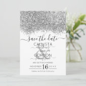 Luxury Silver White Glitter Confetti Wedding Save The Date (Standing Front)