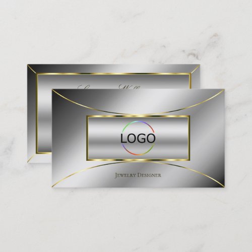 Luxury Silver with Luminous Gold Decor and Logo Business Card