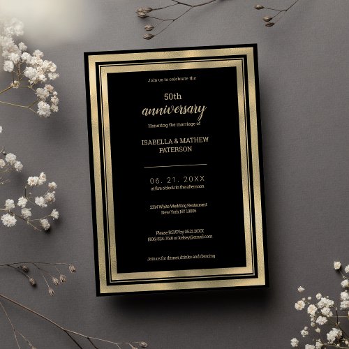 Luxury simple black gold 50th Wedding Anniversary Invitation