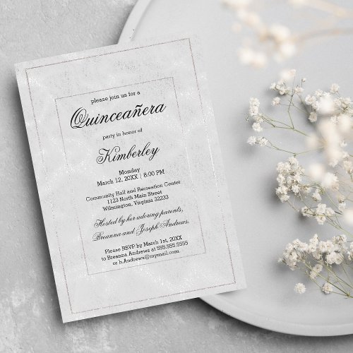 Luxury Simple Elegant Silver Glitter Quinceaera Invitation