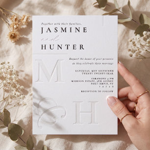 Luxury Simple Modern Minimal Bold Monogram Wedding Letterpress Invitation