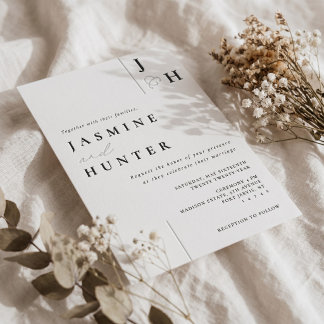 Luxury Simple Modern Minimal Monogram Wedding Letterpress Invitation