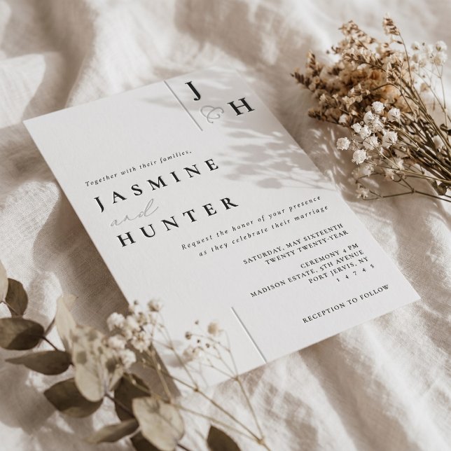 Luxury Simple Modern Minimal Monogram Wedding Letterpress Invitation (Luxury Simple Modern Minimal Monogram Wedding Letterpress Invitation)