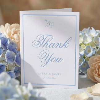 Luxury Simple Modern Minimal Monogram Wedding Letterpress Thank You Card