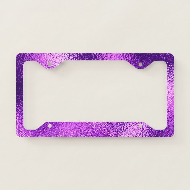Luxury simple Trendy faux metallic purple foil License Plate Frame (Front)