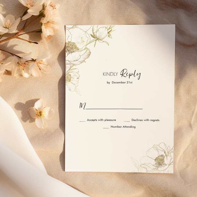Luxury simple white gold peony floral RSVP  Invitation (Luxury simple white gold peony floral RSVP)