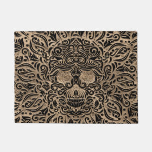 Luxury Skull Ornament Black and Gold Doormat