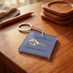 Luxury Slate Blue Gold Key Real Estate Marketing Keychain