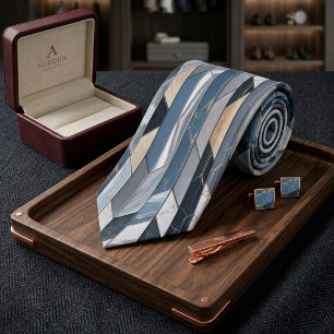 Luxury Slate Blue Marble Geometric Mosaic Neck Tie