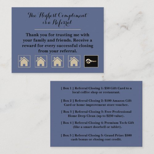 Luxury Slate Blue with Gold Key Real Estate  Loyalty Card