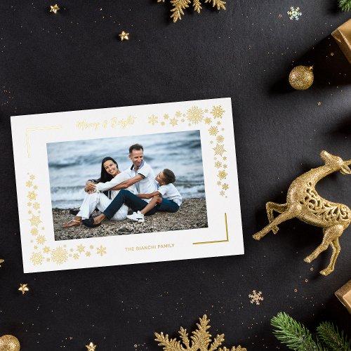 Luxury Snowflakes Minimalist Photo Family Frame Foil Holiday Card