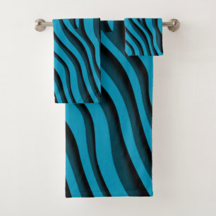 Luxury Soft Blue 3D Zebra Wave Bath Towel Set