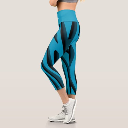 Luxury Soft Blue 3D Zebra Wave Capri Leggings