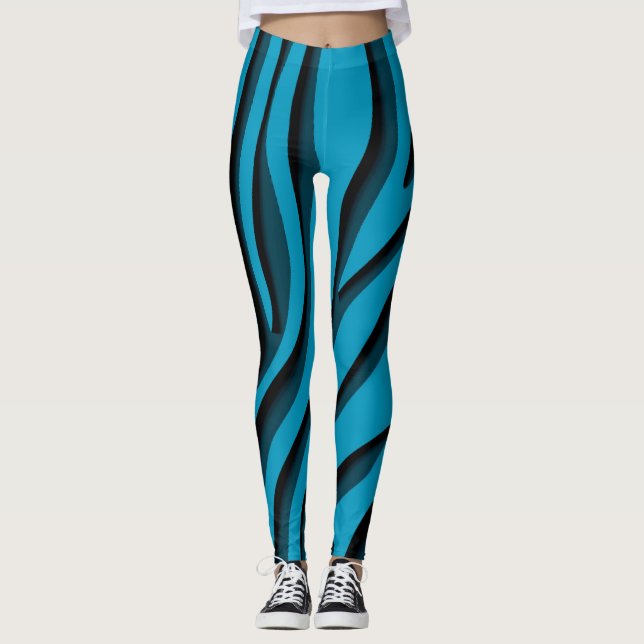 Luxury Soft Blue 3D Zebra Wave Leggings (Front)