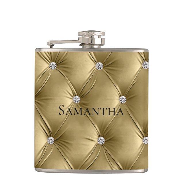 Luxury Soft Gold Faux Velvet Bridesmaid Flask (Front)