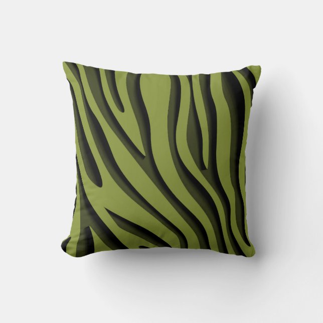 Luxury Soft Green 3D Zebra Wave Throw Pillow (Front)