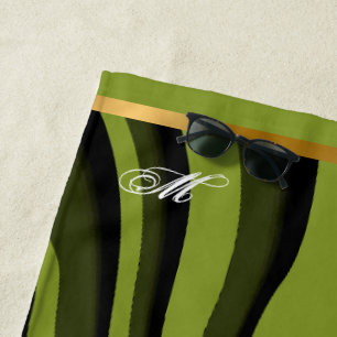 Luxury Soft Green Gold 3D Zebra Wave Beach Towel