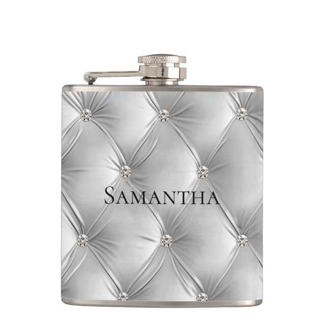 Luxury Soft Grey Faux Velvet Bridesmaid Flask (Front)