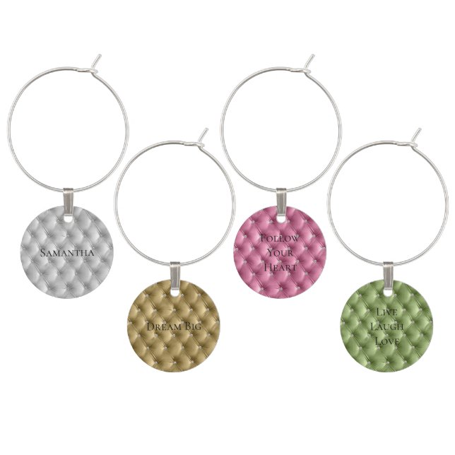 Luxury Soft Grey Gold Pink Sage Faux Velvet  Wine Charm (Staggered)