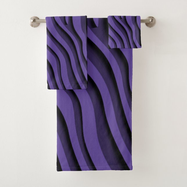 Luxury Soft Purple 3D Zebra Wave Bath Towel Set (Insitu)