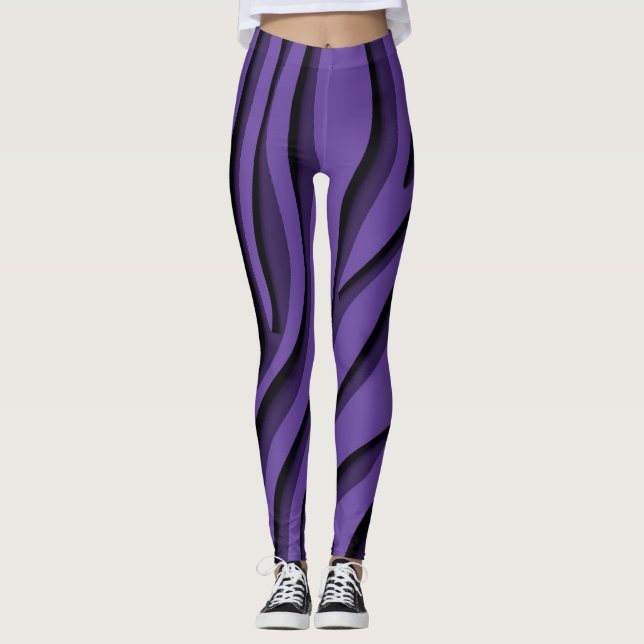 Luxury Soft Purple 3D Zebra Wave Leggings (Front)
