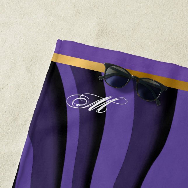 Luxury Soft Purple Gold 3D Zebra Wave Beach Towel (In Situ)