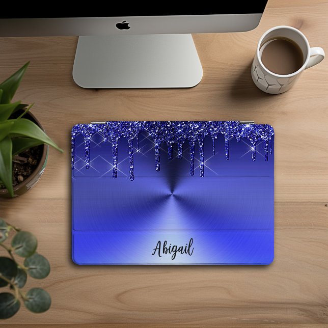 Luxury Sparkle Blue Dripping Glitter Personalized iPad Pro Cover (Creator Uploaded)