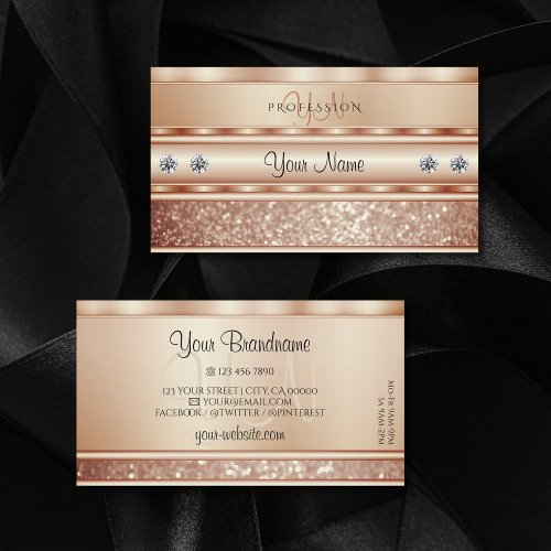 Luxury Sparkle Coral Glitter Diamonds Monogram Business Card